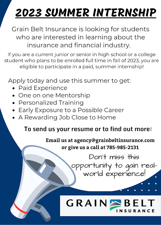 Internship Opportunity at Grain Belt Insurance! Doniphan West USD 111